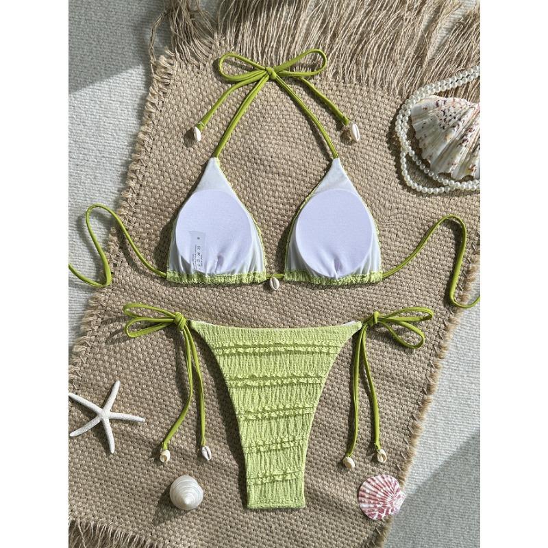 Solid Color Women Halter Three Piece Bikini Swimwear For Beach Swimming