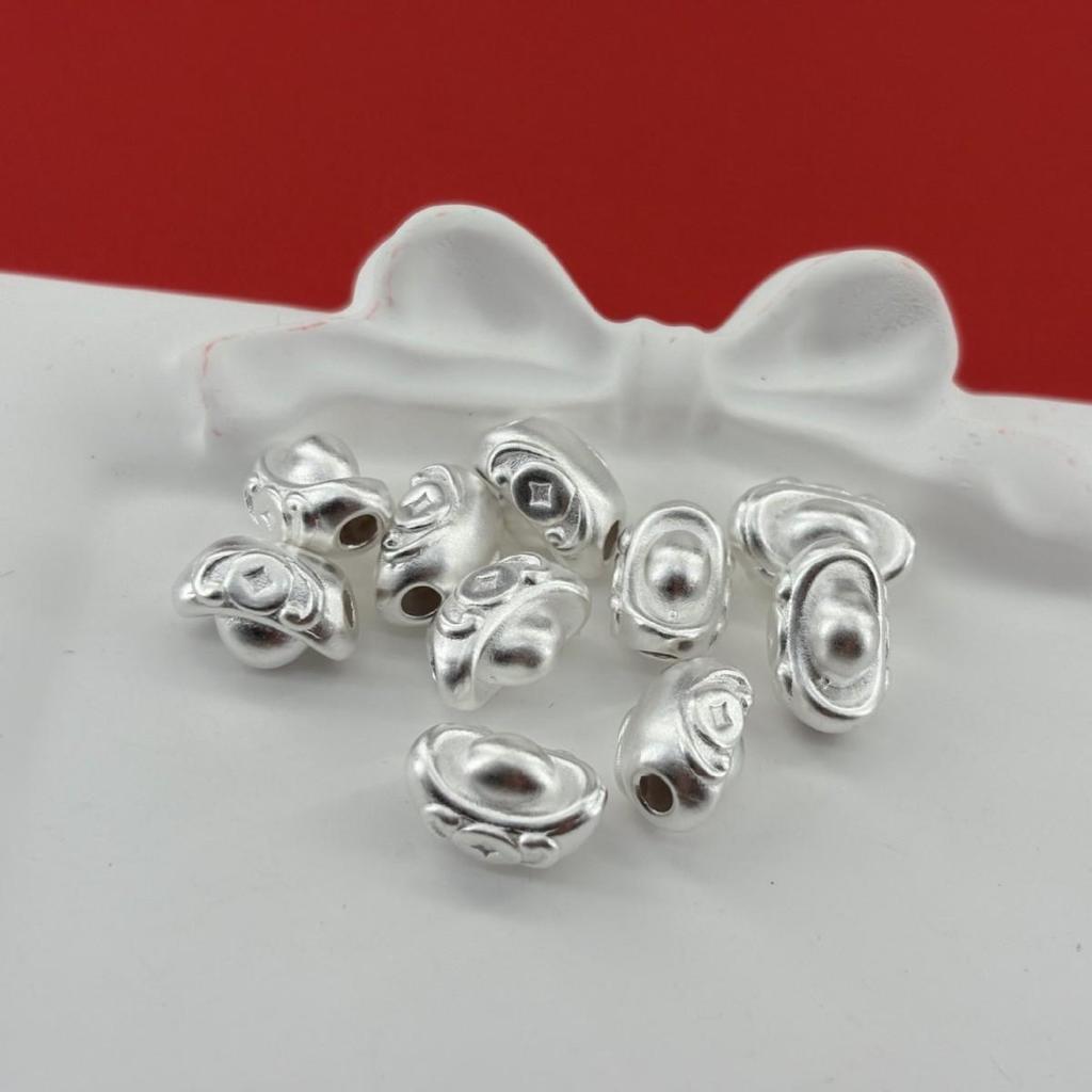 S999 Sterling Silver 3D Ingots Spacer Beads for DIY Bracelet Weaving