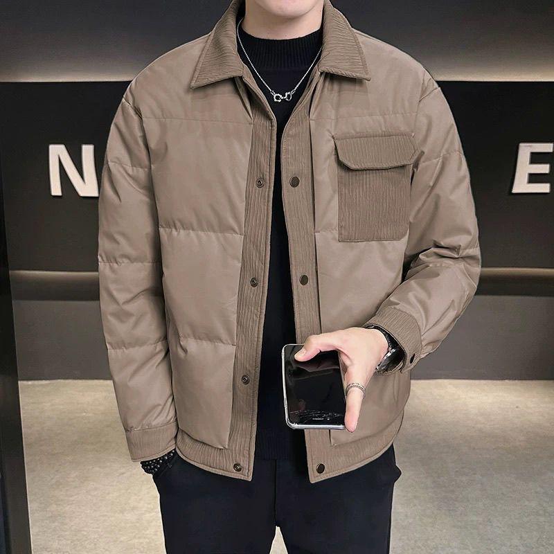 Men's Lightweight Warm Lapel Down Jacket, Winter 2025 White Duck Down Shirt Outerwear