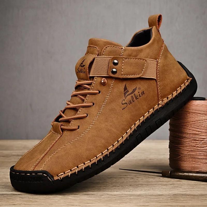 Luxury Brand Handmade Leather Men's Shoes 2025 New Retro Fashion Designer Casual Shoes Man Plus Size Walking Ankle Boots Loafers