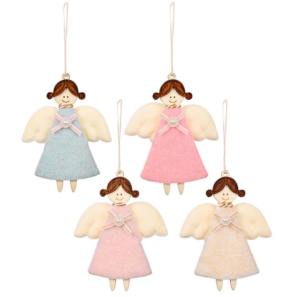 Beautifully Crafted Wooden Angel Girl Christmas Decorations In Colors Assorted