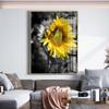 Solid Wood Frame Landscape Black Yellow Sunflower Canvas Painting Vintage Flowers Posters and Prints Wall Picture Living Room Home Decor