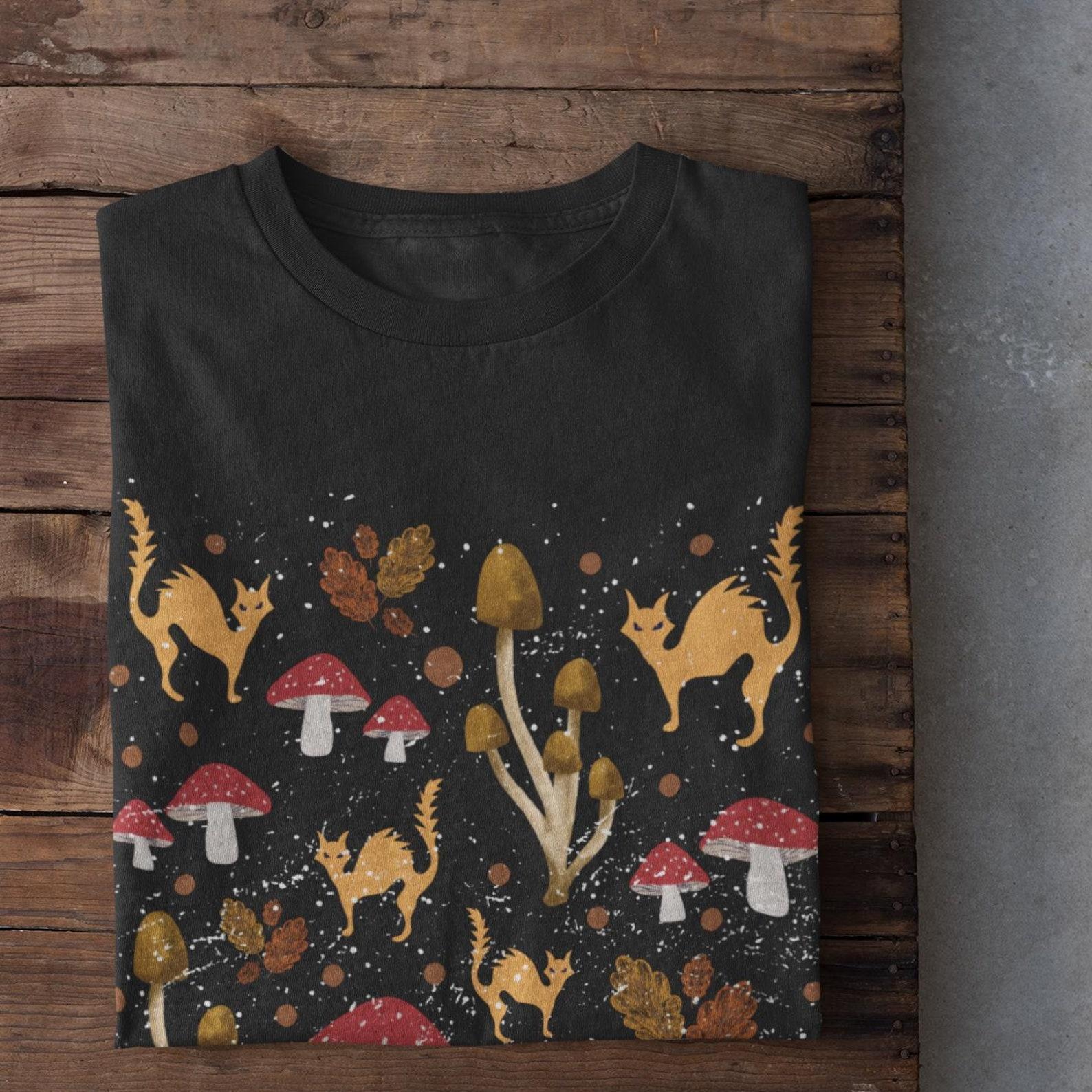 Mushroom Cat Shirt, Weirdcore Clowncore Clothing, Cottagecore Cats Tshirts, Alt Clothing, Grunge Clothing, Dreamcore, Goblincore, Kawaii 3XL