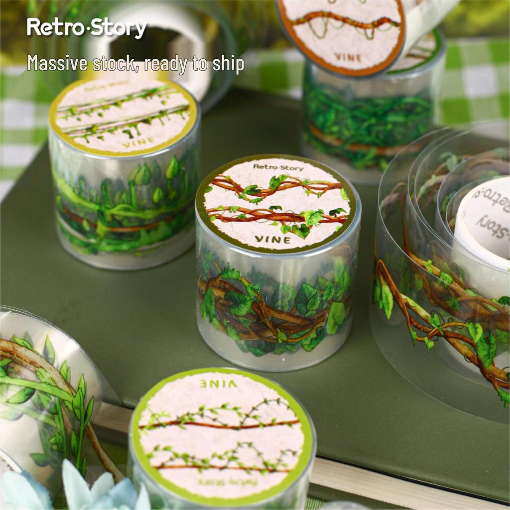 Retro Story PET Adhesive Tape - Rattan Twist Series: 6 Rattan-Themed Styles for Journaling & DIY Stickers