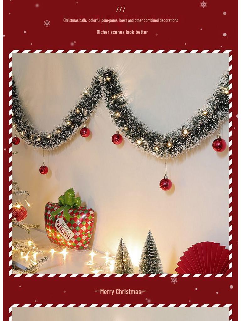 Christmas Decoration Garland: Ribbon, Leaves, Snowflakes, Tinsel, for Windows and Trees.