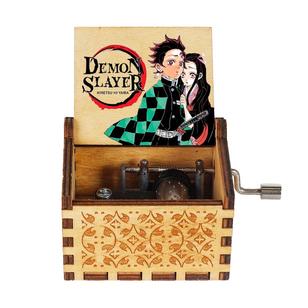 Anime Wooden Hand Crank Music Box Dragon Ball Z Naruto Demon Slayer Theme Engraved Vintage Music Box Gift for Anime Fans