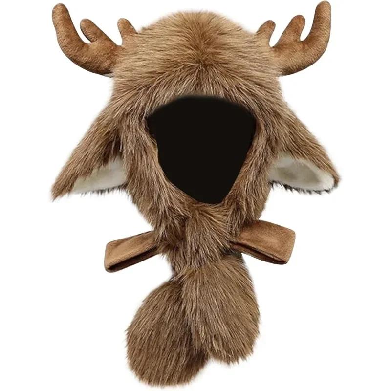 Outdoor Winter Christmas Hat Plush Elk Pullover Hat Warm Windproof Thunder Hat Ear Protection Cute Bomber Cap Autumn Winter Cap