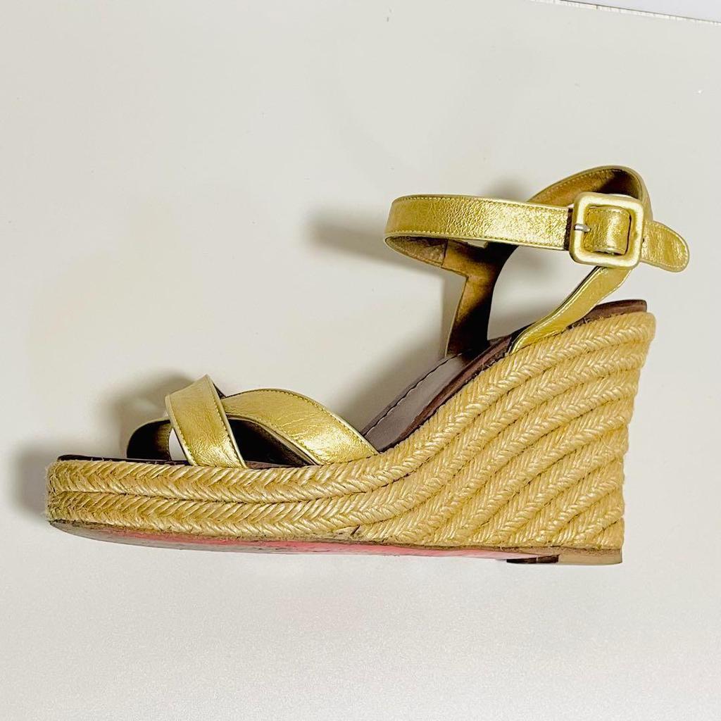 [USED] Rare color Louboutin sandals, size 36, gold, espadrilles, wedge soles