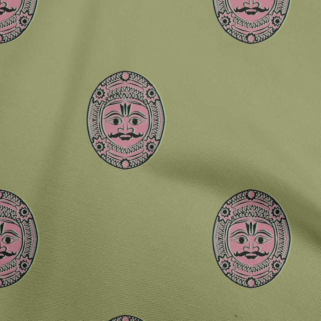 oneOone Cotton Poplin Blue Fabric Asian Block Face Dress Material Fabric Print Fabric By The Yard 42 Inch