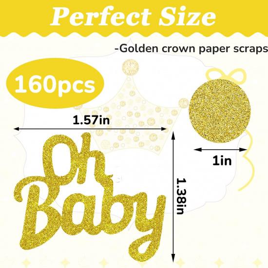 160 Pieces Baby Shower Gold Confetti Glitter Gold Party Table Decorations Crown Circle Dots Confetti Baby for Trottie Shower Parties