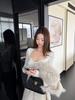 Chic Winter Women's Square Neck Slimming Knot Waist Long Sleeve Top