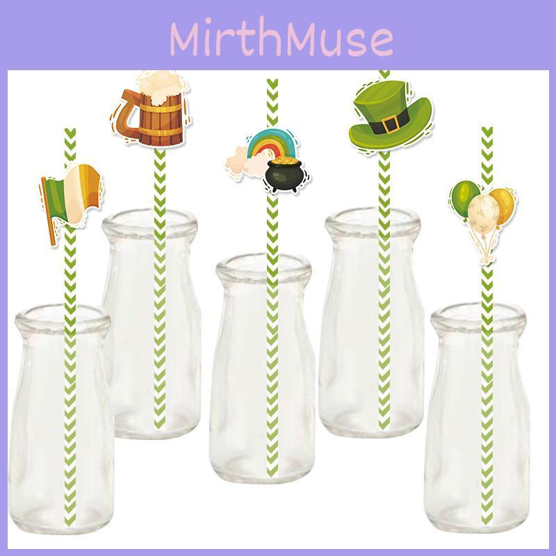 Theme Patrick St Clover Pattern Disposable Paper Straw Party Prop Decoration