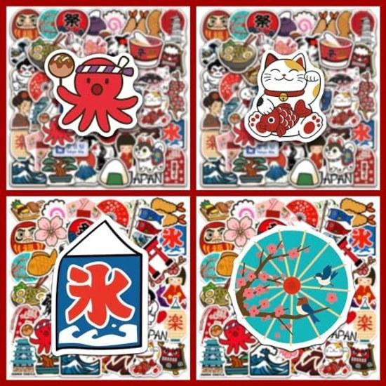 Japanese Culture Sticker 50-piece Set PVC Waterproof Seal Japan Daruma Sumo Wrestler Shishimai Onigiri Maiko Travel Tourism Resort Overseas Suitcase