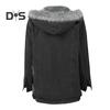 Winter Women Jacket with Furry Hood Thickened Plush Long Sleeves Pockets Button Closure Flap Pockets Coat Short Type Windproof Warm Denim Coat
