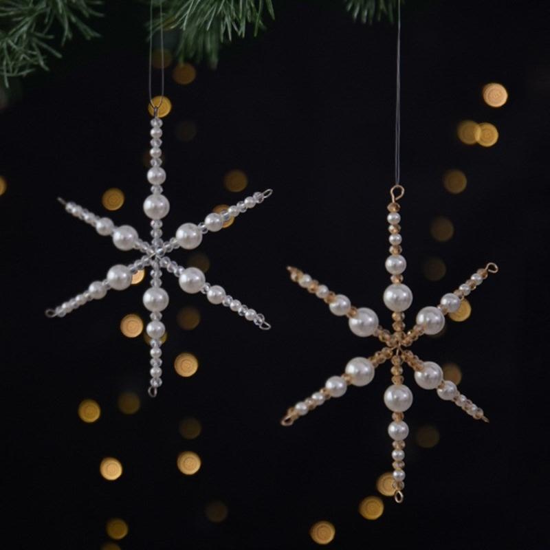 Christmas Tree Hanging Ornament with Faux Pearls Styling, Elegant Holiday Decors for Branches, Window, and Home Accents