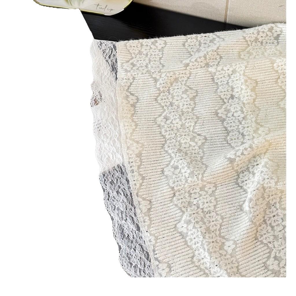 Elegant French-Style Lace-Trim High-Waisted A-Line Skirt for Women - Autumn/Winter Collection