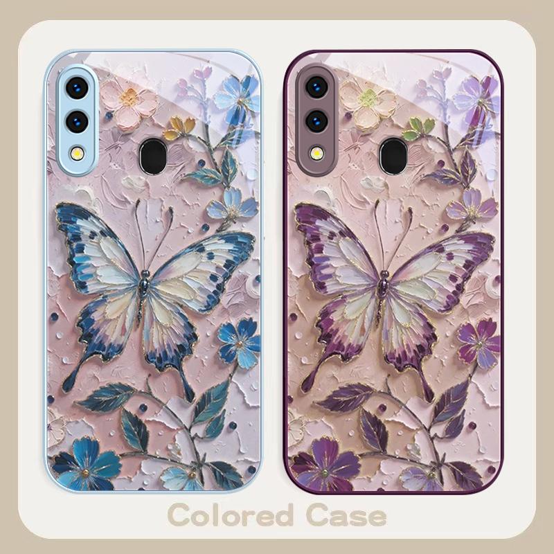 Elegant pink butterfly For Samsung A20 30 22 23 24 25 26 A31 32 33 34 A35 42 A50 51 52 53 54 55 56 70 71 72 73 glass phone case