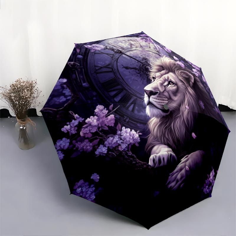 Lion Pattern, Automatic Folding Umbrella, Portable and Foldable Design, 8 Ribs, a Christmas or Birthday Gift.