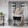 Perdea de Duș Pisică Fantastică Spa-Cadă Vintage cu Bule, Perdea de Duș Decorativă Amuzantă Vintage pentru Baie