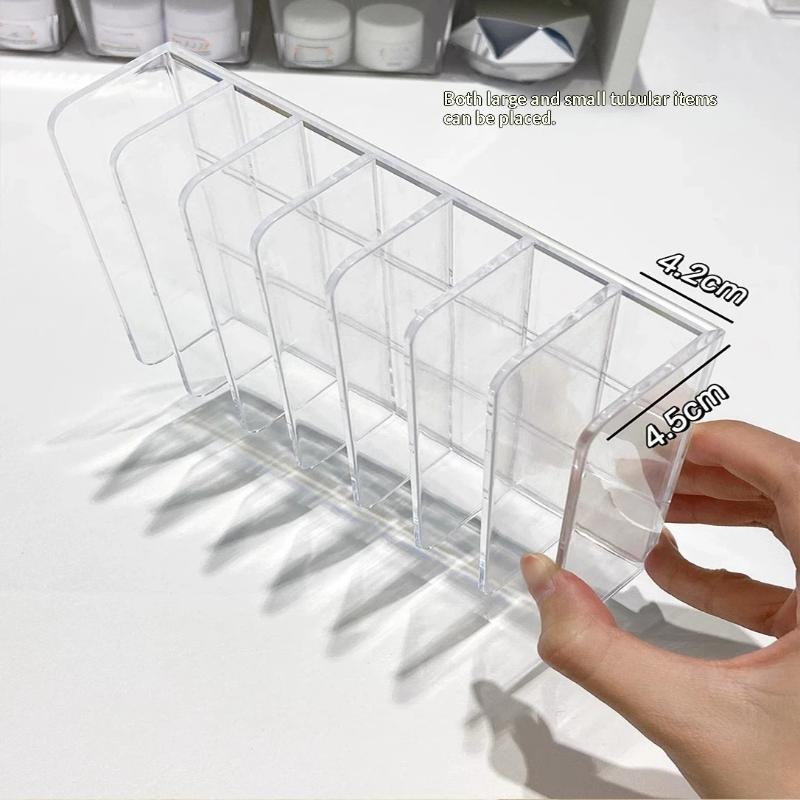 7 Slot Transparent Plastic Cosmetic Organizer Multi Functional Makeup Holder For Home Office Bathroom Dressing Table