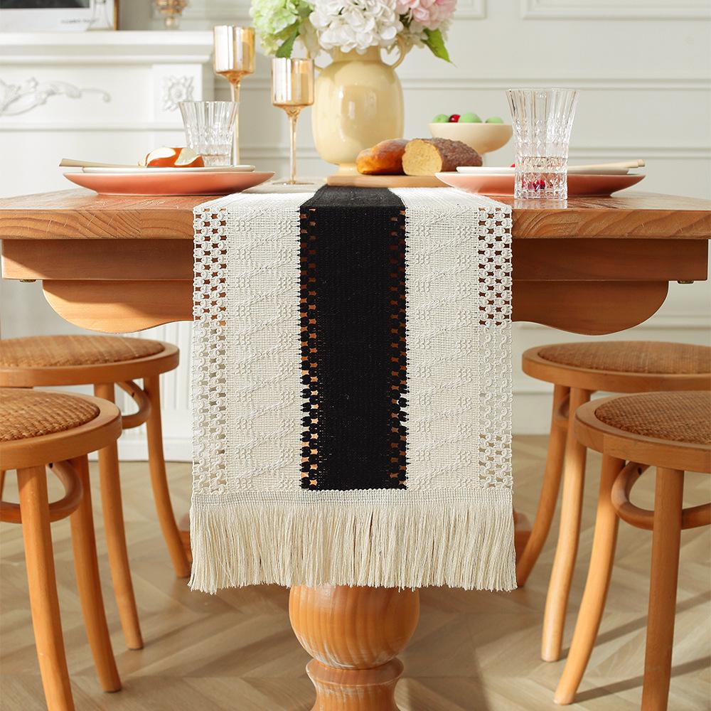 Față de masă retro cu ciucuri din bumbac și in Henggang – Stil american de lux ușor