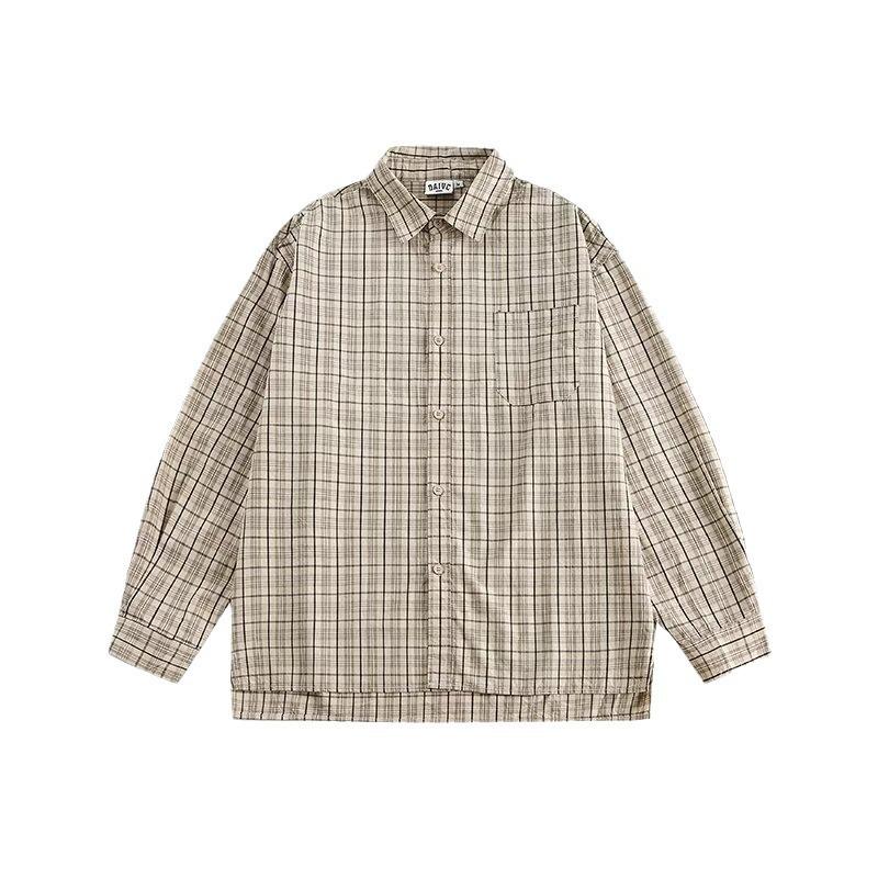 Autumn Plaid Long-sleeved Casual Shirt with High-end Versatile Hong Kong Style Men's Jacket