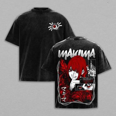 Makima Print T-shirt Anime Chainsaw Man Clothing Men Women Cotton Tshirts Vintage Washed T Shirt Harajuku Male Oversized Tops