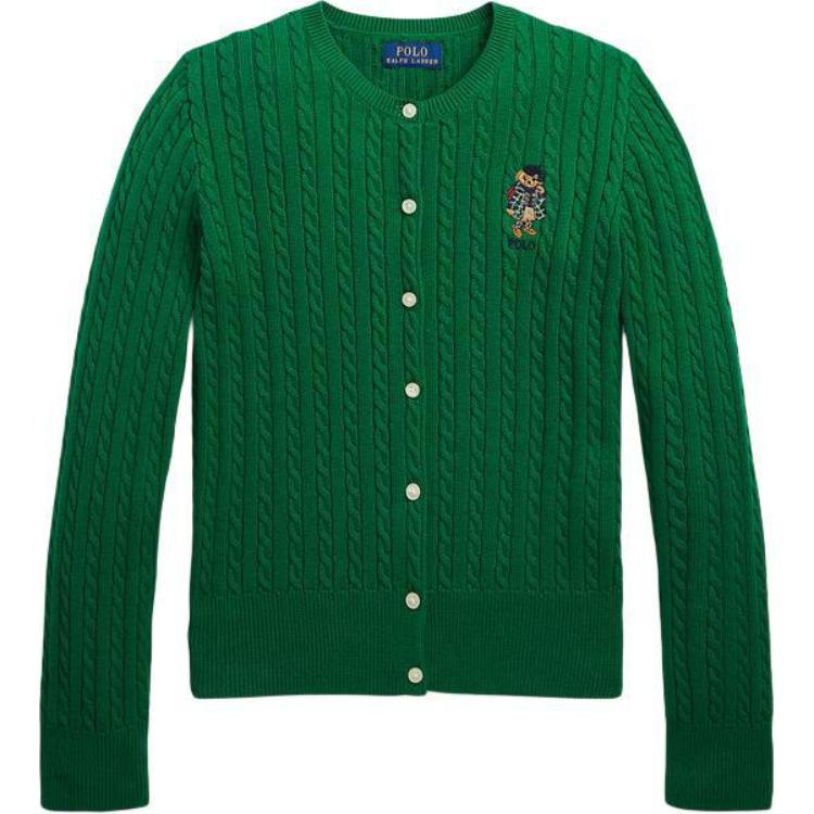 

Polo Ralph Lauren Вязаный свитер FW23 Однотонный Вышивка мультяшного медведя Круглый вырез Длинный рукав Детский свитер Зеленый CWPOSWEG6820386-300 S