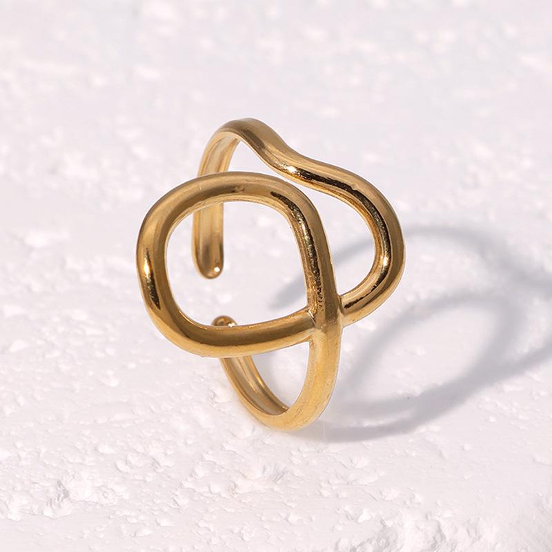 Simple Geometric Stainless Steel Ring Unisex Fashion Jewelry Line Wrapping Gold Plated Adjustable Rings Couples Gift Items