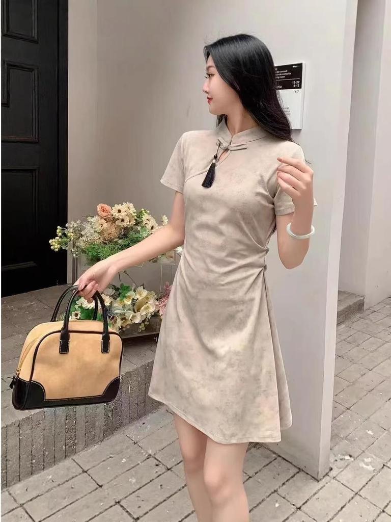 Elegant Petite Qipao Dress for Women - Summer 2026 Slimming National Trend