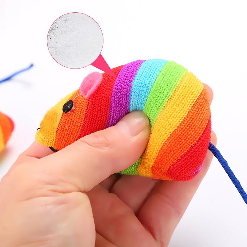 Factory Direct Soft Wool rainbow Color Mouse Shaped Cat Plush Toy Interactive Cat Toy
