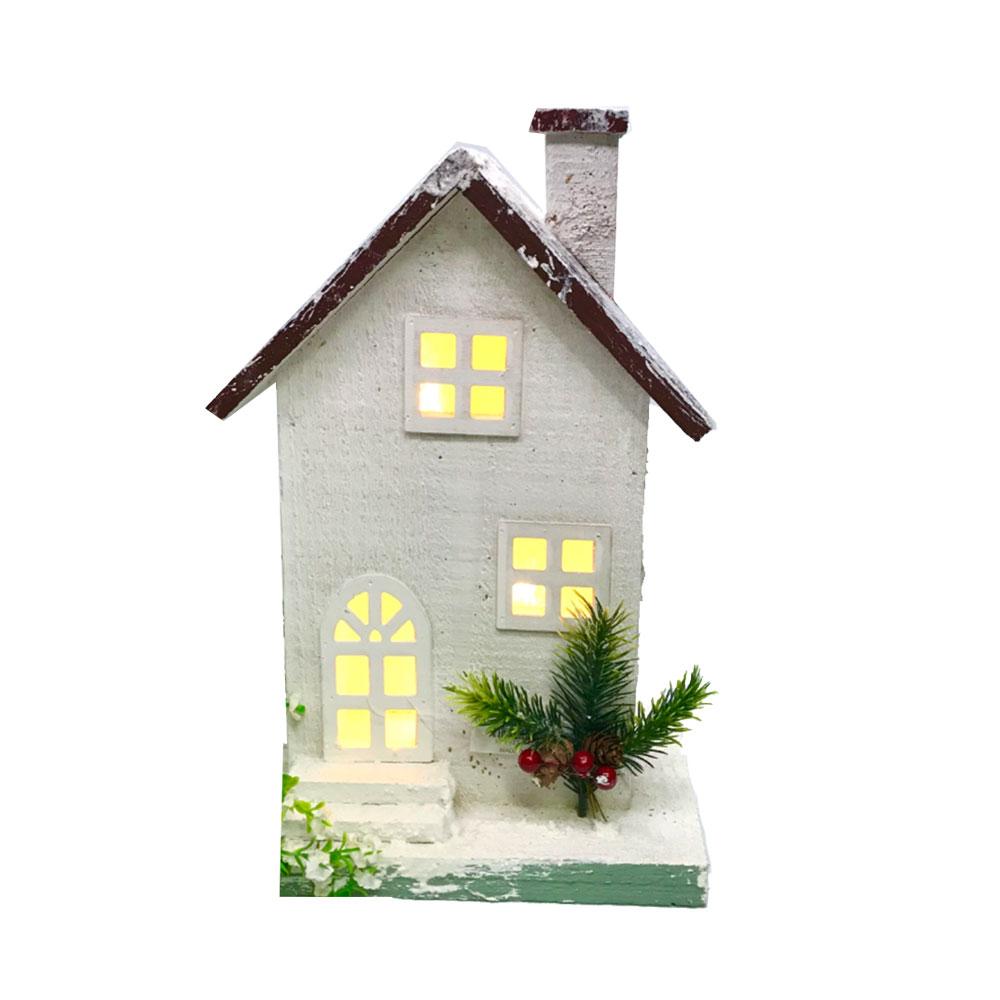 Christmas Log Cabin W/ Brown Roof & LED Lights