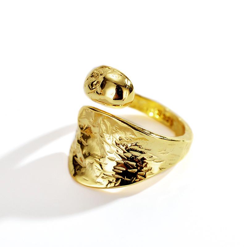 2026 18K Gold Plated Ring Women's Vintage Diamond Ins Simple French Light Luxury Index Finger Geometric Opening Irregular Ring Trend