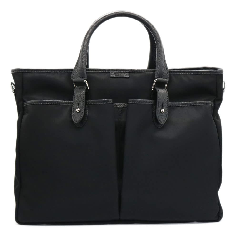 

STEFANOMANO Time Limonta Nylon and Genuine Luxury Large Made in Italian Leather Business Commuter Shoulder Office [Limited Offer] 2-Way Briefcase, чорний