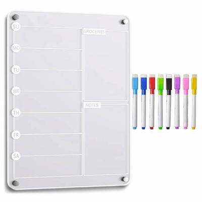 Reusable Fridge Weekly Calendar Transparent Multifunctional Erasable Memo Board with 8 Markers Frameless