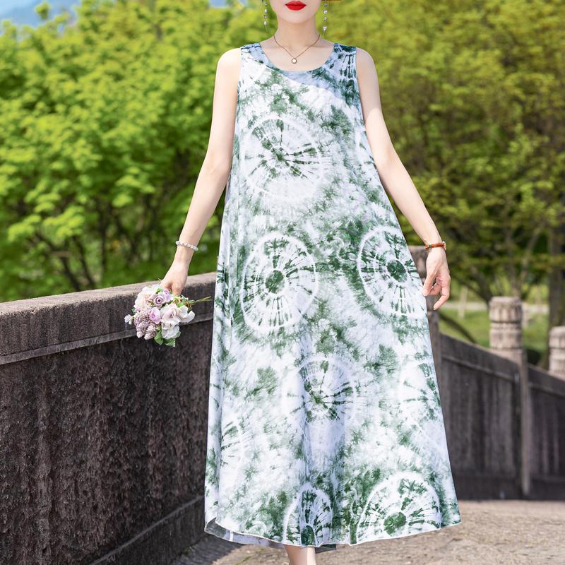 Elegant Sleeveless Dress Summer Fashion Casual Loose Vintage Print Long Dresses for Women Summer Clothes