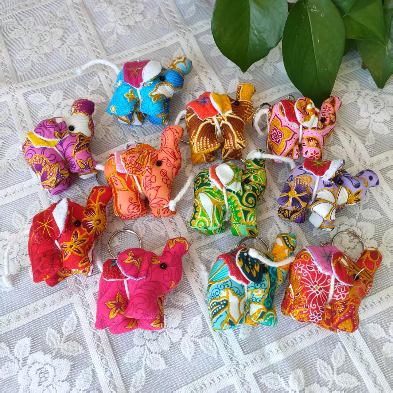 Handmade Thai Floral Elephant Keychain - Small Bag Charm Souvenir