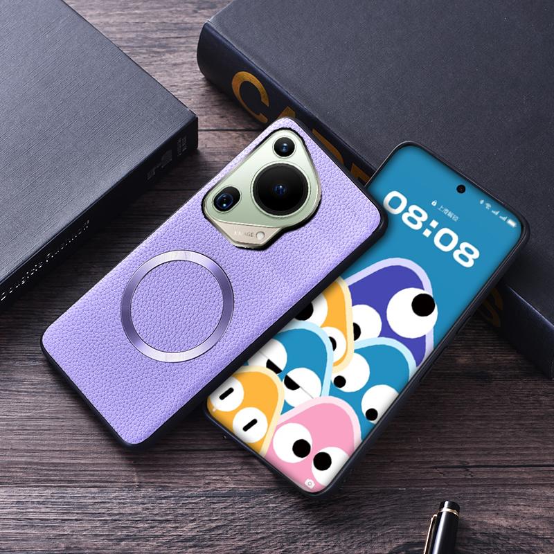 Kožené bezdrátové nabíjení se vzorem Litchi pro Magsafe magnetické pouzdro pro Huawei Pura 70 Pro Plus Ultra Pura70 Ultra měkký kryt