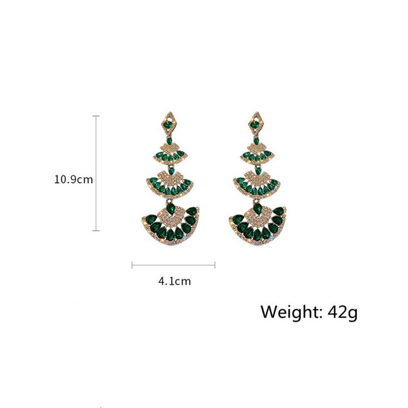 Vintage Green Crystal Drop Earrings for Women Oversize Long Sector Geometric Dangle Earrings Statement Zircon