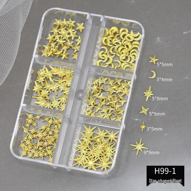 Gold & Silver 3D Starburst Nail Art Rivets - Simple Four-Pointed Stars for Christmas Nail Decorations
