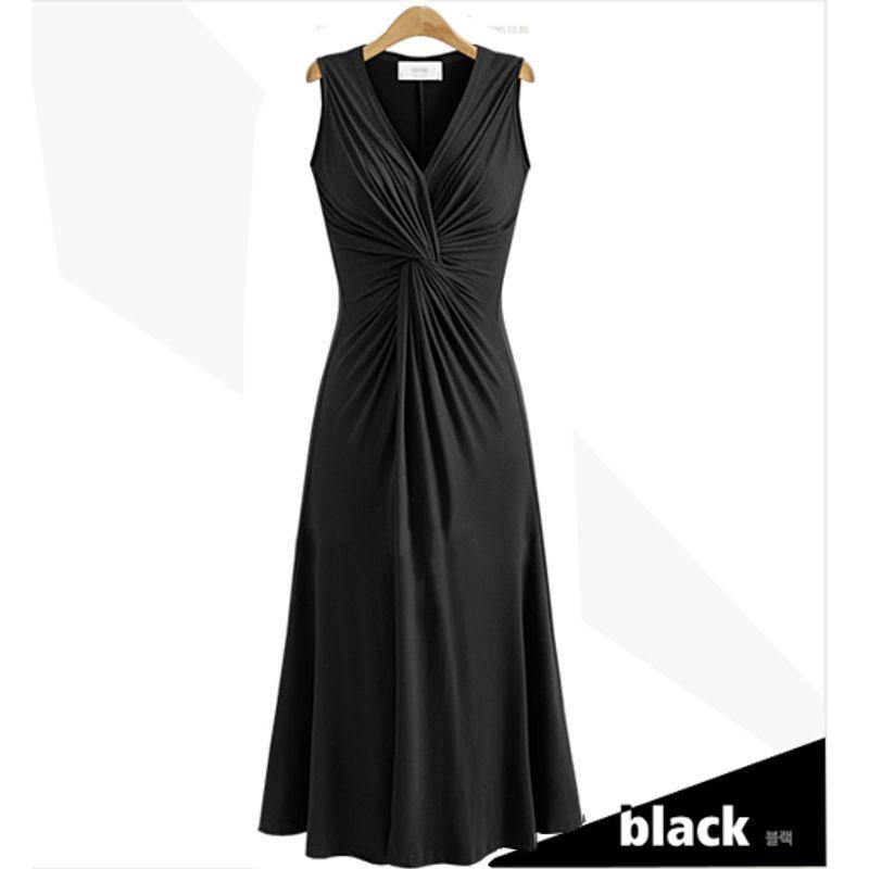 

Summer New Fashion Sexy Elegant Hot Sale Fashion V Neck Waist-Controlled Large Hem Sleeveless Dress Trendy Women s Good Quality Black XL