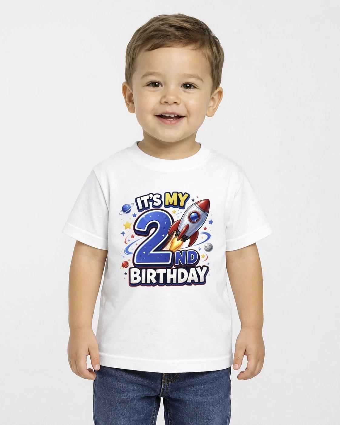 Boys 2nd Birthday Children s Children s Children s T Children s T-shirt Rocket Space Tee Age 2 Party Outfit Gift Fun Top 100