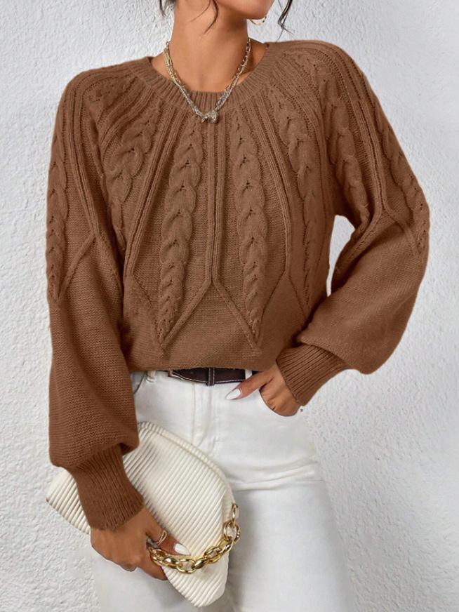 Women's Oversized Knit Sweater Cable Stitch Pullover Long Sleeve Casual Tops White Black Beige Brown Green