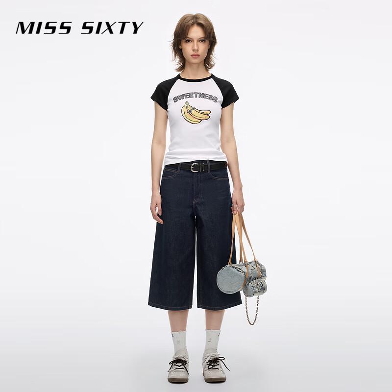 MISS SIXTY Women's Mid-Waist Wide-Leg Capri Jeans