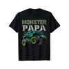 Unisex Monster Truck T-Shirt - Kräftiger MONSTER PAPA Aufdruck kombiniert mit Vintage Truck Muster, Lockeres Freizeit-T-Shirt
