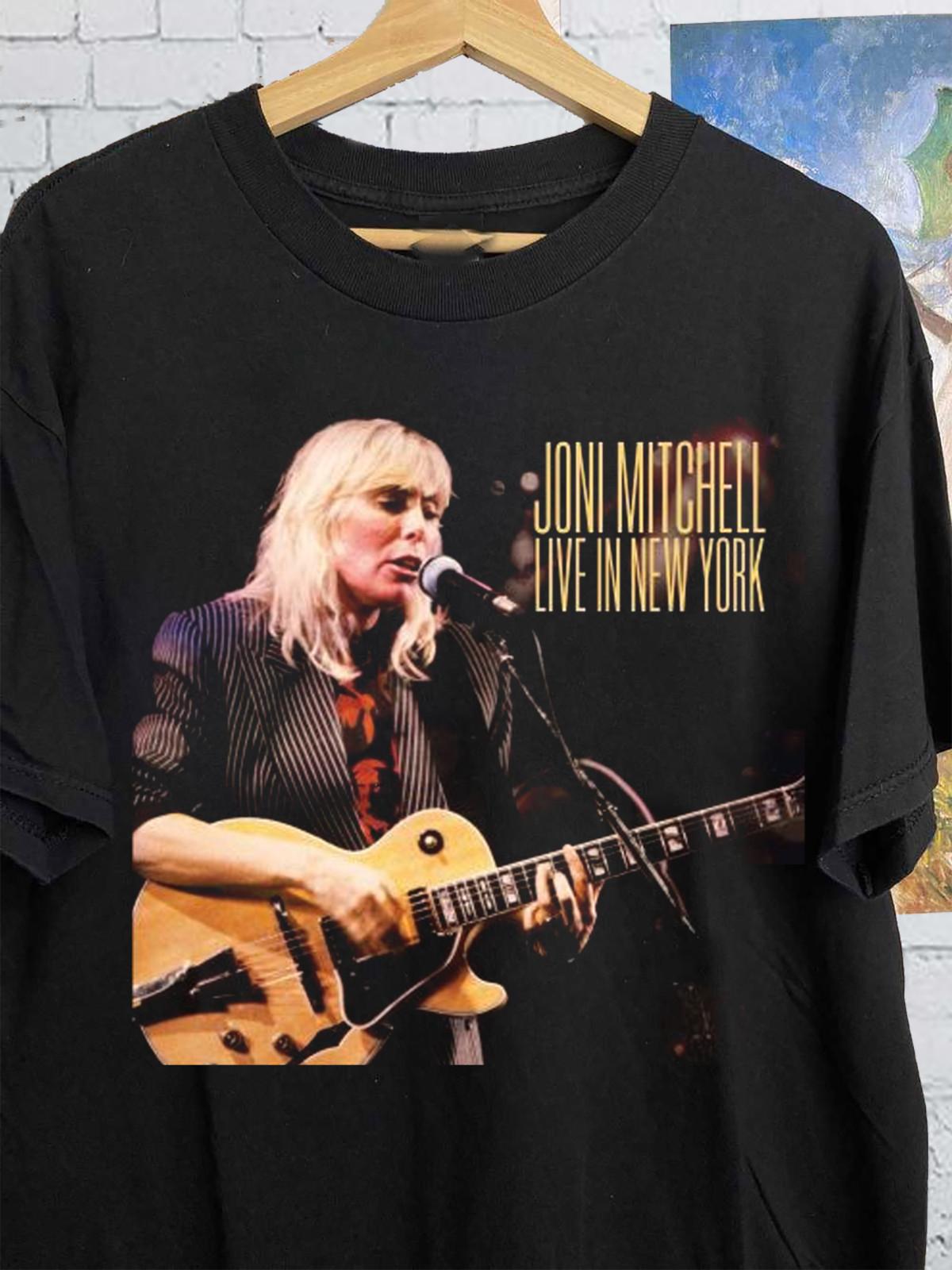 Rare Joni Mitchell Live In New York Black T Shirt All Size XL