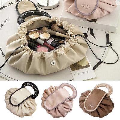 Make-up-Tasche mit Kordelzug, großes Fassungsvermögen, tragbarer Griff, wasserdichtes Kunstleder, multifunktionale Reise-Kulturbeutel, Kosmetiktasche, Organizer-Etui