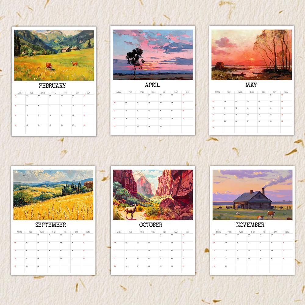 1 st 2026 Väggkalender Oljemålning Landskapsserie, 12 Vackra Designer, Perfekt Gåva för Födelsedagar Jul Nyår