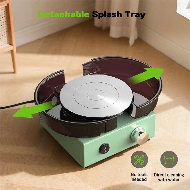 ABMH-Mini Pottery Wheel Kit-6" Clay Turntable, Two-Way Rotation, Metal Frame, Removable Splash Tray, Making Tool EU Plug