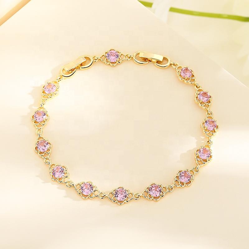 China Factory Top Design 18K Gold Plated Cubic Zircon Custom Charm Bracelet Fashion Jewellery Import Accessories
